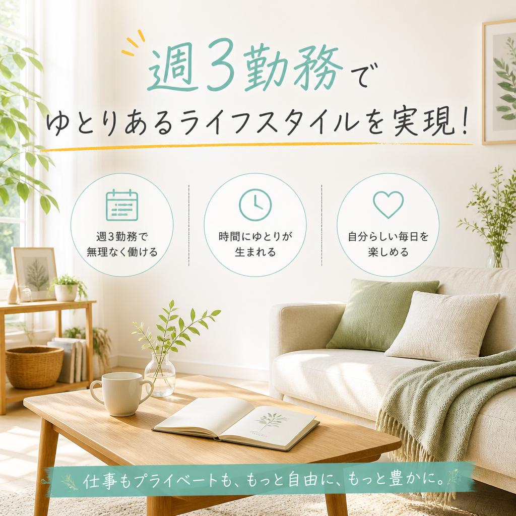 週3勤務でゆとりあるライフスタイルを実現！