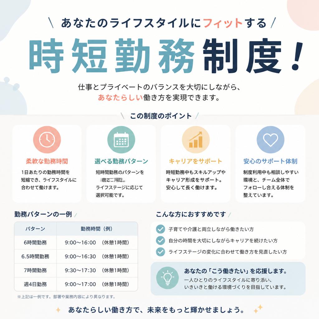 あなたのライフスタイルにフィットする時短勤務制度！