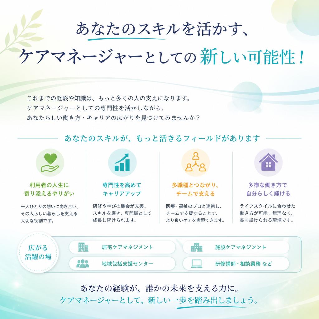 あなたのスキルを活かす、ケアマネージャーとしての新しい可能性！