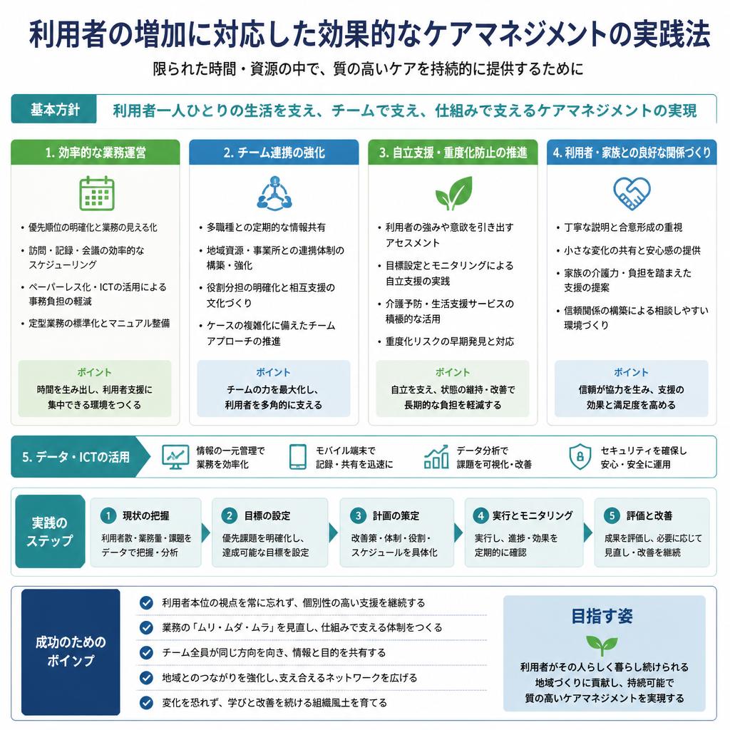 利用者の増加に対応した効果的なケアマネジメントの実践法