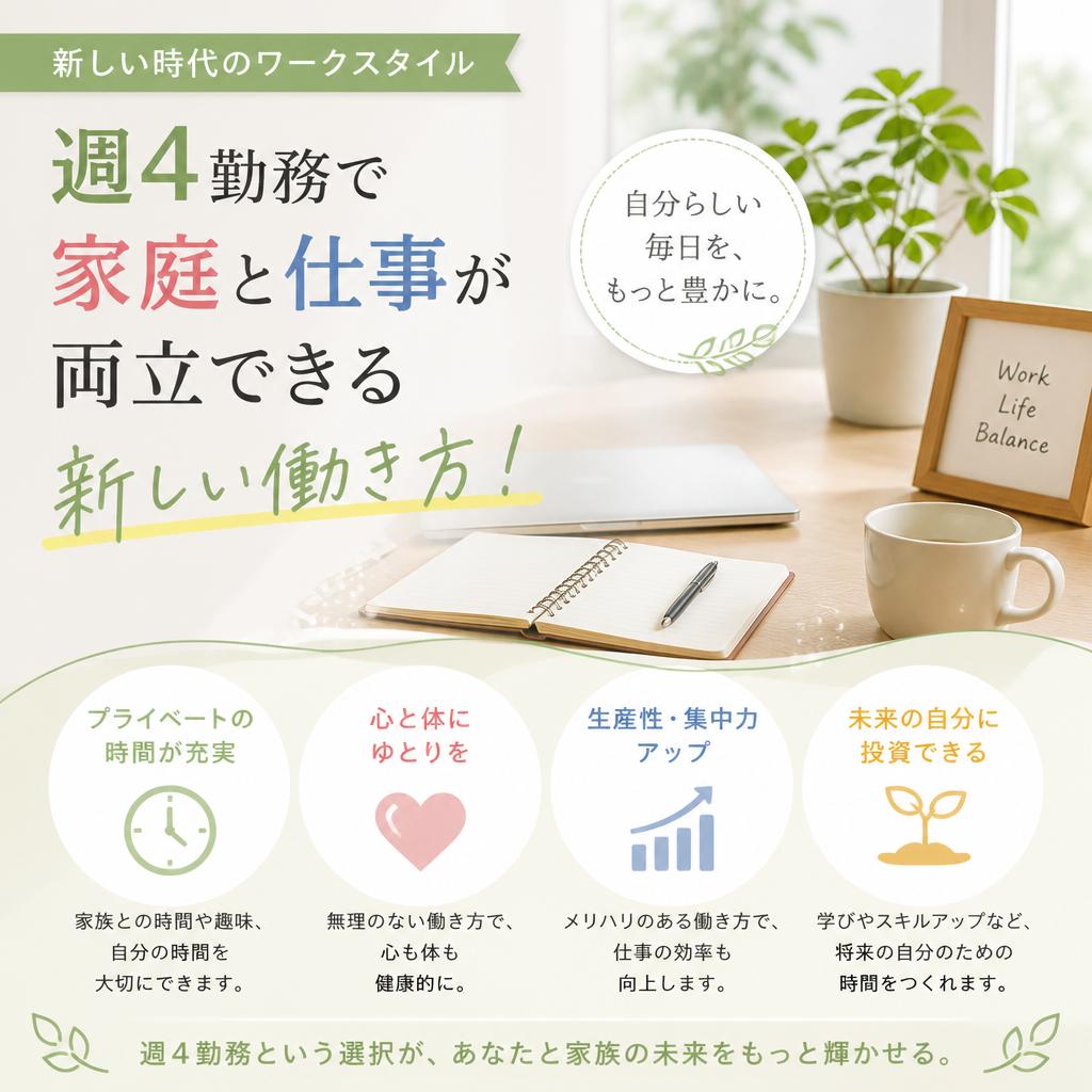 週4勤務で家庭と仕事が両立できる新しい働き方！